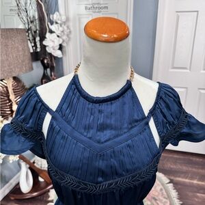 Self-Portrait, arrow trim mini dress, navy,